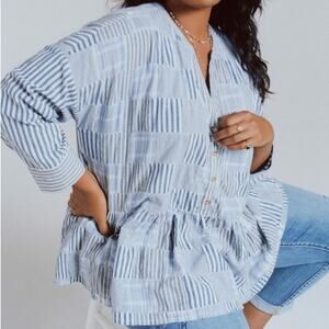 Maeve The Zoe Swing Blouse in Blue Patchwork Size XL